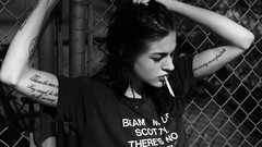 Black and white woman Cigarettes monochrome smoking tattoos 