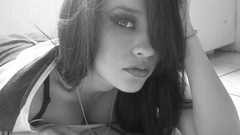 Black and white woman close-up models cleavage