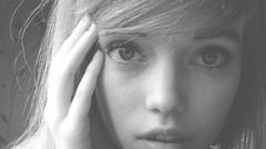 Black and white woman faces big eyes grayscale