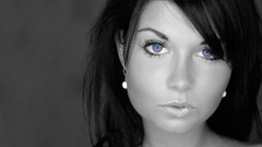 Black and white woman faces blue eyes brunettes