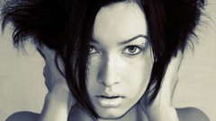 Black and white woman faces brunettes portraits