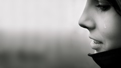 Black and white woman faces monochrome crying