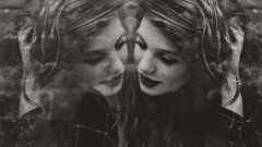 Black and white woman fashion green eyes brunettes fashion 