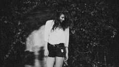 Black and white woman fashion green eyes brunettes fashion 