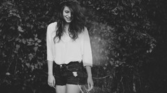 Black and white woman fashion green eyes brunettes fashion 