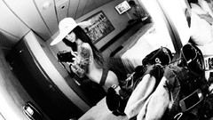 Black and white woman hats tattoos lingerie selfshot