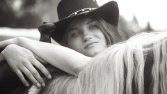 Black and white woman Horses monochrome models western