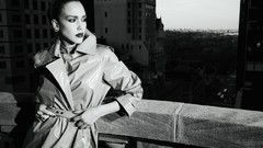 Black and white woman Jessica Alba faces monochrome cities