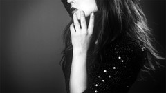 Black and white woman long hair brunettes