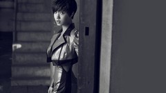 Black and white woman monochrome asians short hair bangs