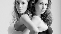 Black and white woman monochrome blondes brunettes models bra 