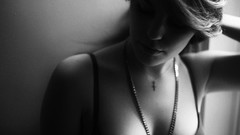 Black and white woman monochrome blondes cleavage