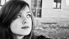 Black and white woman monochrome brunettes cityscapes teen