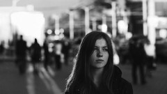 Black and white woman monochrome brunettes cityscapes teen