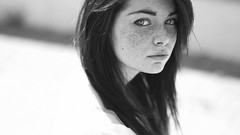 Black and white woman monochrome brunettes freckles
