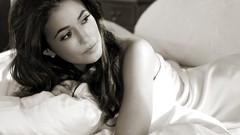 Black and white woman monochrome brunettes lying down 