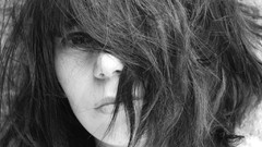 Black and white woman monochrome brunettes short hair teen hair 