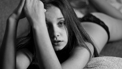Black and white woman monochrome brunettes underwear teen