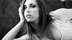 Black and white woman monochrome couch blue eyes models redheads