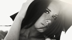 Black and white woman monochrome fashion green eyes brunettes 