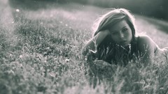 Black and white woman monochrome fields lying down teen 