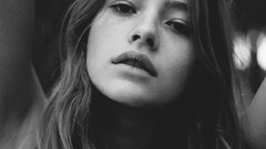 Black and white woman monochrome long hair brunettes models