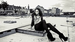 Black and white woman monochrome pantyhose high heels