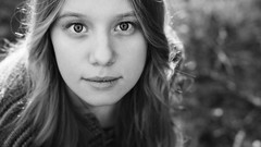 Black and white woman monochrome smiling brunettes teen