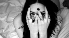 Black and white woman monochrome tattoos brunettes black hair