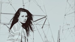 Black and white woman outdoors brunettes black hair