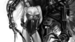 Black and white woman Robots monochrome lingerie cleavage 