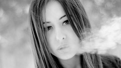 Black and white woman smoking brunettes grayscale