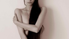 Black and white woman white background monochrome long hair 