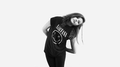 Black and white woman white background monochrome t-shirts 