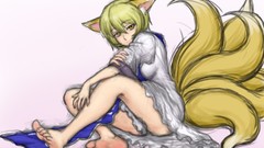 Black Anime blondes barefoot short hair pantyhose yellow eyes 