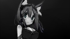 Black anime girls green eyes nekomimi animal ears original 