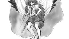 Black Anime monochrome barefoot reiuji utsuho touhou sketches