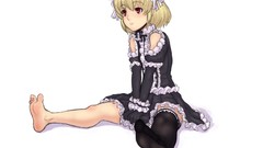 Black Anime red eyes blondes barefoot short hair lolita fashion 