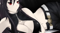 Black Anime red eyes cleavage