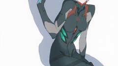 Black Anime white background red eyes blue hair anime girls 