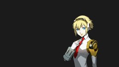 Black background android blondes smiling blue eyes short hair 