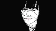 Black background drawings hair in face