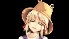 Black background hats Ribbons blondes short hair yellow eyes 