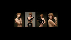 Black background headphones woman