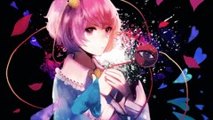 Black background Hearts wires pink hair pink eyes anime girls 