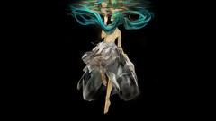 Black background reflections hatsune miku vocaloid aqua hair