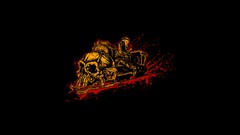 Black background skulls trains
