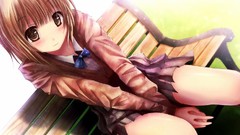 Black bench Arms sitting drawings blush anime girls brown eyes 
