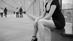 Black black and white white woman monochrome legs ponytails 