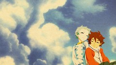 Black blue clouds red purple Anime mechanical anime girls 